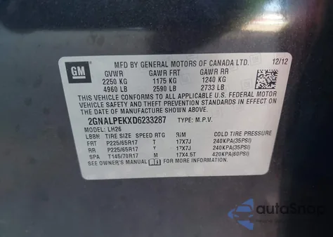 2013 Chevrolet Equinox 2Lt z USA, uszkodzony, nr VIN 2GNALPEKXD6233287